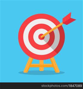 Target with arrow flat vector icon. Goal achievement concept for business or sport game. Dartboard strategy sign isolated on color background. Vector illustration.. Target with arrow flat vector icon. Goal achievement concept for business or sport game.