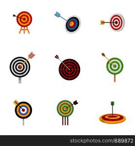 Target with arrow icons set. Flat illustration of 15 target with arrow vector icons isolated on white background. Target with arrow icons set, flat style