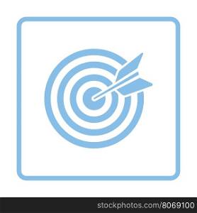 Target with dart in bulleye icon. Blue frame design. Vector illustration.