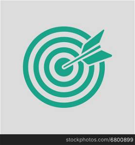 Target with dart in bulleye icon. Gray background with green. Vector illustration.