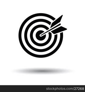 Target with dart in bulleye icon. White background with shadow design. Vector illustration.