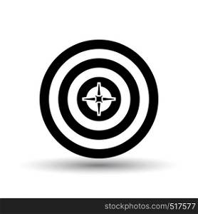 Target With Dart In Center Icon. Black on White Background With Shadow. Vector Illustration.