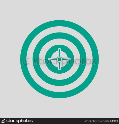 Target With Dart In Center Icon. Green on Gray Background. Vector Illustration.