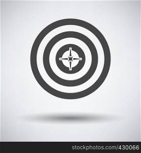 Target with Dart in Center Icon on gray background, round shadow. Vector illustration.