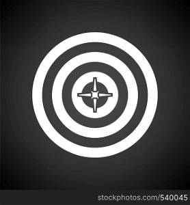 Target With Dart In Center Icon. White on Black Background. Vector Illustration.