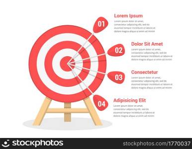 Target with four arrows, four steps to your goal, vector eps10 illustration. Target with Four Arrows