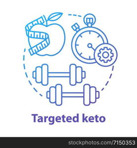 Targeted keto blue gradient concept icon. Ketogenic food idea thin line illustration. Diet and workout. Healthy meal and fitness. Sport, healthy lifestyle. Vector isolated outline drawing