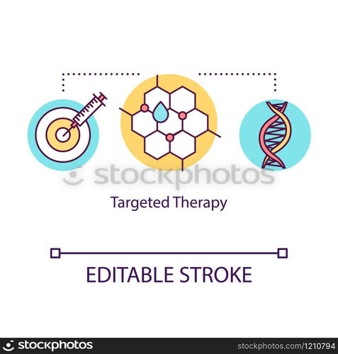 Targeted therapy concept icon. Cancer treatment idea thin line illustration. Immunotherapy. Medical help. Drug oncology treatment. Medications. Vector isolated RGB color drawing. Editable stroke