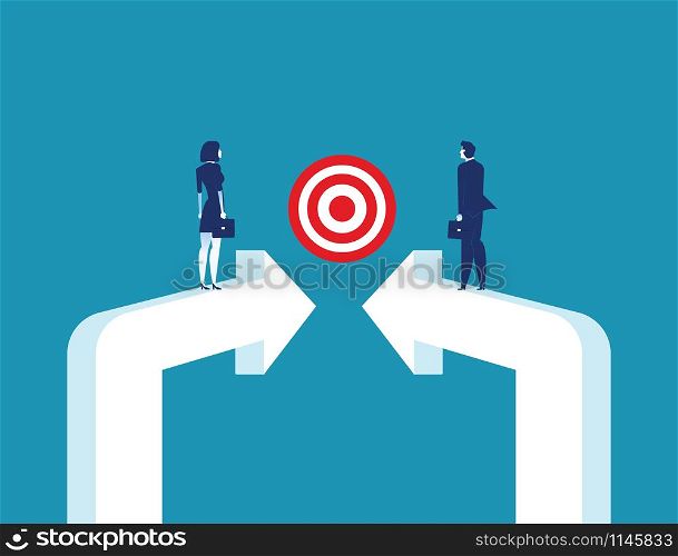 Targeted Together. Business partnership and target. Concept business vector illustration.