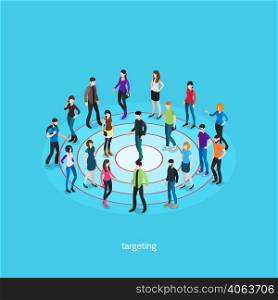 Targeting isometric template with people crowd on target and one person in center isolated vector illustration. Targeting Isometric Template