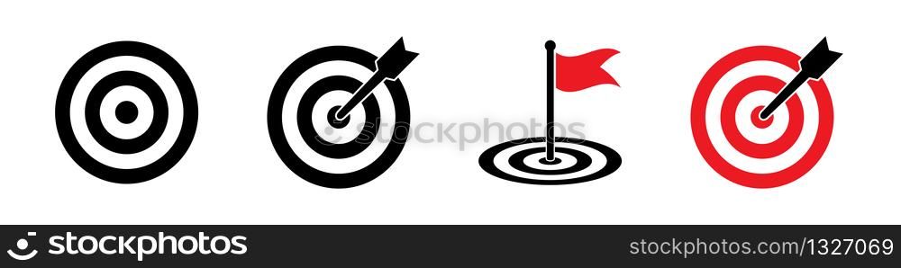 Targets set of icons isolated on white background. Black vector signs. Vector isolated black icons. Goal concept icons. EPS 10