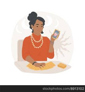 Tarot game isolated cartoon vector illustration. Woman making predictions with tarot cards, doing prophecy, people lifestyle and hobby, hands-on activity, fortune telling vector cartoon.. Tarot game isolated cartoon vector illustration.