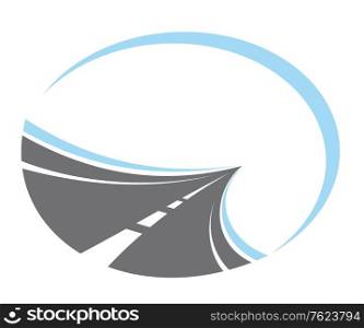 Tarred road with center lines disappearing to infinity in a receding perspective, cartoon illustration