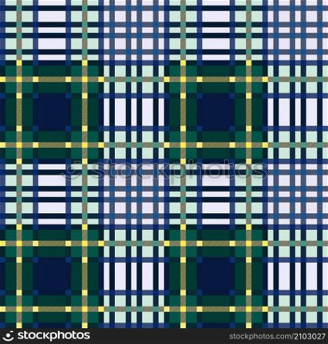 Tartan Scottish seamless pattern in green, blue, yellow and grey colors with diagonal lines, texture for flannel shirt, plaid, clothes, blankets and other textile