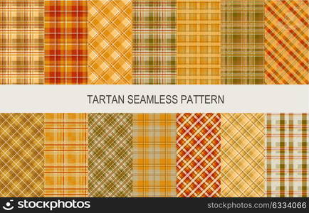 Tartan seamless vector patterns in brown and orange colors. Vector illustration