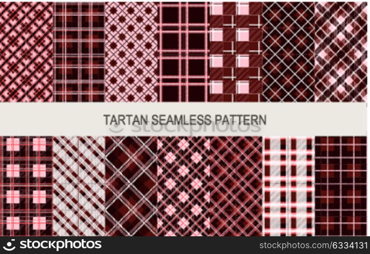 Tartan seamless vector patterns in dark colors. Vector illustration