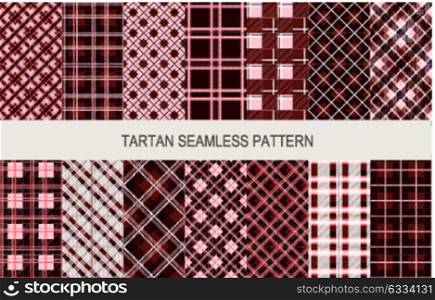Tartan seamless vector patterns in dark colors. Vector illustration