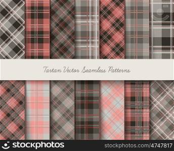Tartan seamless vector patterns in gray-pink colors