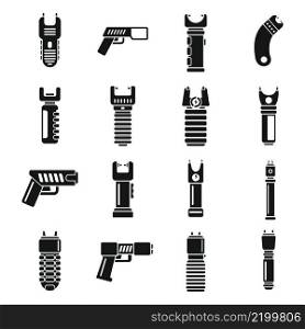 Taser icons set simple vector. Police gun. Safety stun electroshock. Taser icons set simple vector. Police gun