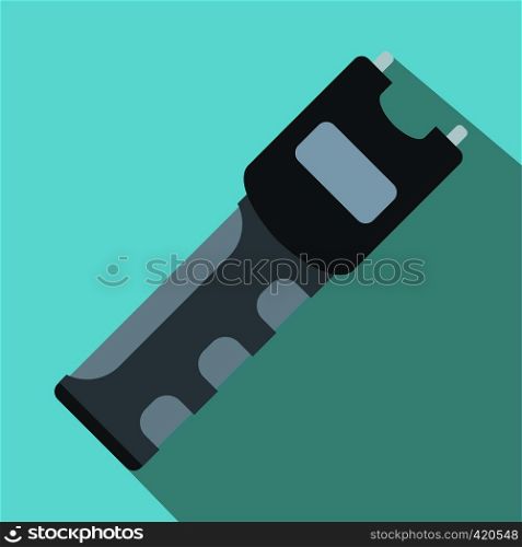 Taser self defense weapon flat icon on a blue background. Taser self defense weapon flat icon