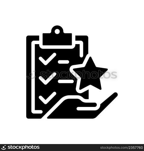 Task bonus black glyph icon. Awards points for completing action. Incentive wage payment. Employee reward system. Silhouette symbol on white space. Solid pictogram. Vector isolated illustration. Task bonus black glyph icon