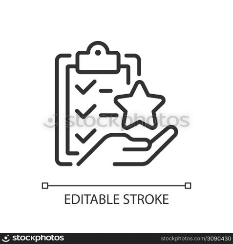 Task bonus pixel perfect linear icon. Awards points for completing action. Incentive wage payment. Thin line illustration. Contour symbol. Vector outline drawing. Editable stroke. Arial font used. Task bonus pixel perfect linear icon