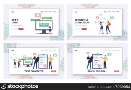 Task completed landing page template set vector image