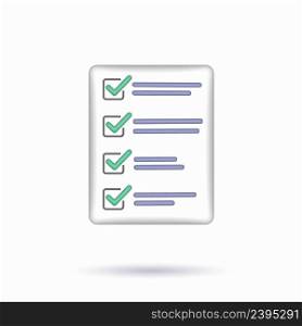 Task management check list, efficient work, project plan, fast progress, assignment and exam, productivity solution icon. 3d vector illustration.. Task management check list, efficient work, project plan, assignment and exam, productivity solution icon. 3d vector illustration.
