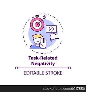 Task-related negativity concept icon. Procrastination reason idea thin line illustration. Negative emotions associated with task. Vector isolated outline RGB color drawing. Editable stroke. Task-related negativity concept icon