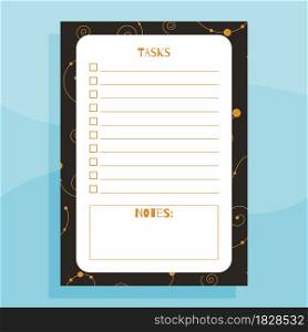 Tasks and notes print concept template. With hand drawn exotic floral leaves pattern. Vector