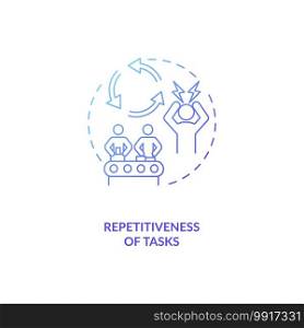 Tasks repetitiveness concept icon. Ergonomic stressor idea thin line illustration. Fixed body position, force. Musculoskeletal injuries. Forceful exertions. Vector isolated outline RGB color drawing. Tasks repetitiveness concept icon