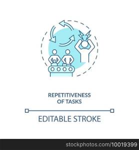 Tasks repetitiveness concept icon. Ergonomic stressor idea thin line illustration. Work processes. Risk factor. Repetitive movements. Vector isolated outline RGB color drawing. Editable stroke. Tasks repetitiveness concept icon