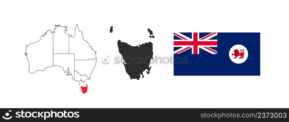Tasmania Map. Flag of Tasmania. States and territories of Australia. Vector illustration