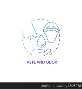 Taste and odor blue gradient concept icon. Water quality analysis abstract idea thin line illustration. Identify smell and flavor problems. Isolated outline drawing. Myriad Pro-Bold font used. Taste and odor blue gradient concept icon