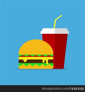 Tasty fast food menu. Hamburger with cola on blue background. vector illustration eps10. Tasty fast food menu. Hamburger with cola on blue background. vector