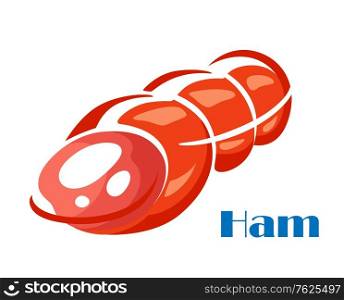 Tasty ham meat isolated on white background in cartoon sketch style