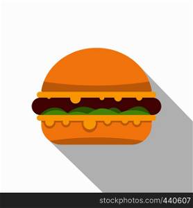 Tasty hamburger icon. Flat illustration of tasty hamburger vector icon for web on white background. Tasty hamburger icon, flat style