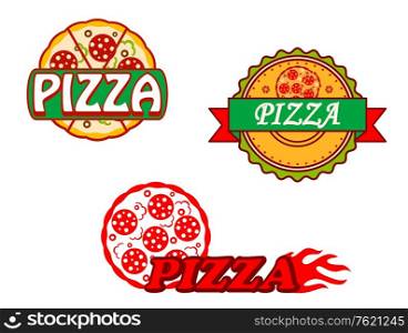 Tasty pizza banners and emblems set for cafe and restaurants design