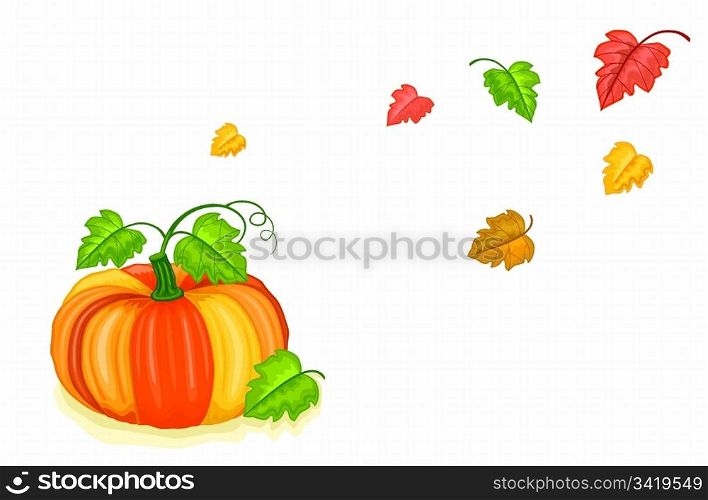 Tasty pumpkin with falling leaves