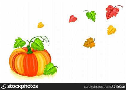 Tasty pumpkin with falling leaves