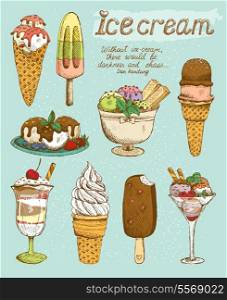 Tasty sweet ice cream set vector illustration