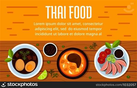 Tasty thai food concept banner. Flat illustration of tasty thai food vector concept banner for web design. Tasty thai food concept banner, flat style