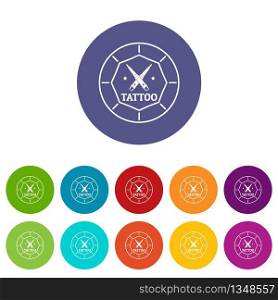 Tattoo art icons color set vector for any web design on white background. Tattoo art icons set vector color