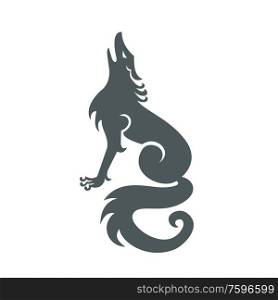 Tattoo art style illustration of a silhouette of a wolf howling facing side view on isolated white background.. Wolf Howling Tattoo Art