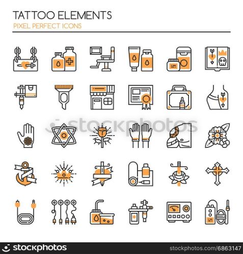 Tattoo Elements , Thin Line and Pixel Perfect Icons