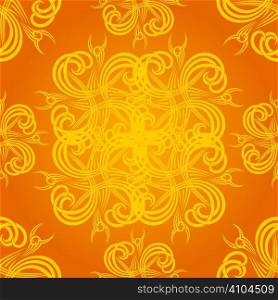 Tattoo inspired seamless background in orange and yellow