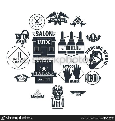 Tattoo logo icons set. Simple illustration of 16 tattoo logo vector icons for web. Tattoo logo icons set, simple style