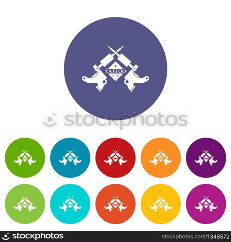 Tattoo machine icons color set vector for any web design on white background. Tattoo machine icons set vector color