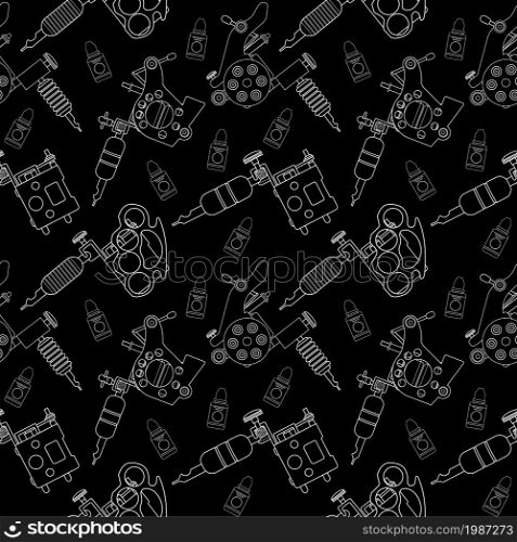 Tattoo machines and ink vector seamless pattern. Black and white. Tattoo machines and ink pattern. Black and white