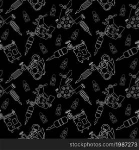 Tattoo machines and ink vector seamless pattern. Black and white. Tattoo machines and ink pattern. Black and white